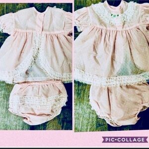 Vintage Baby Pink Dress With Lace & Ruffle Diaper Cover